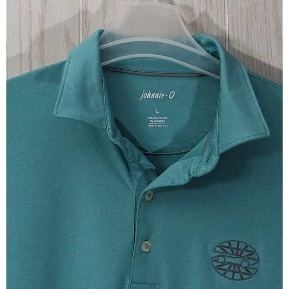 johnnie-O Performance Polo Shirt L Teal Blue NASCAR Speedway Motorsports Golf - Picture 3 of 6